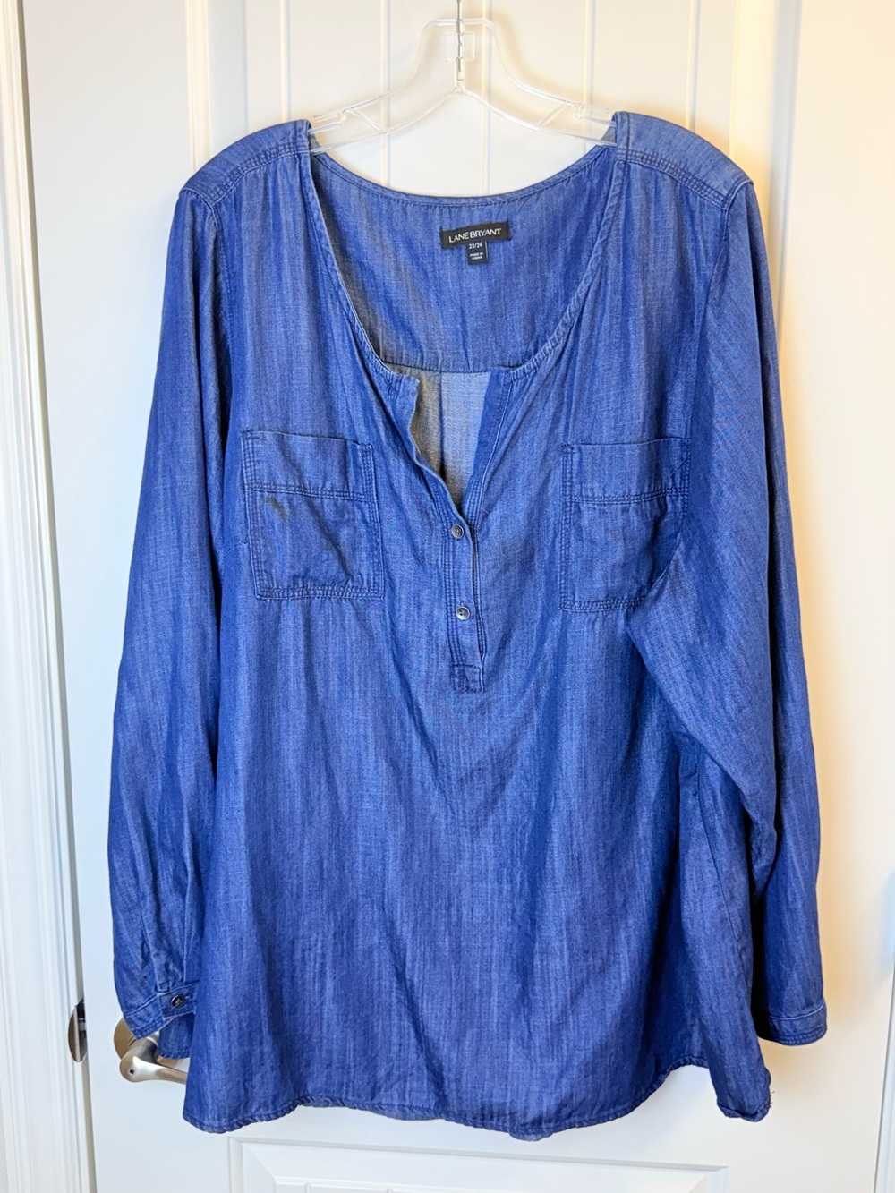 Lane Bryant Indigo Blue Long-Sleeve Denim-Look Tunic